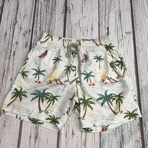 Uillnoodu Men's Swim Trunks Quick Dry Hawaiian Palm Tree Mesh Size M Runs Small